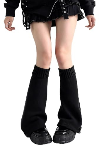 Blazeavian White Leg Warmers Y2K Kawaii Socks Fluffy Gyaru Leg Warmers for Women Girls Cute Baggy Crochet Socks Watmers Lolita for Winter （Black Flared）