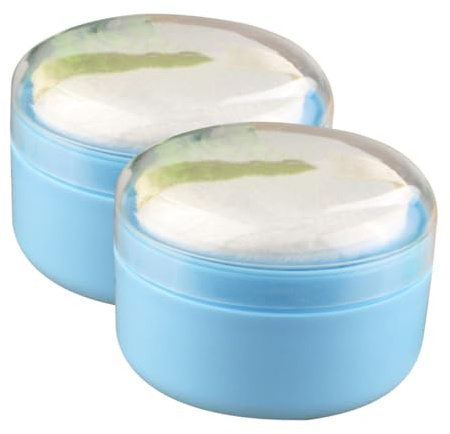 JOINPAYA Estuche para Borlas de Talco para Bebés, Caja Azul de Plástico y Felpa, 2 Piezas, Fácil de Usar Mano, para Cuidado Cutáneo
