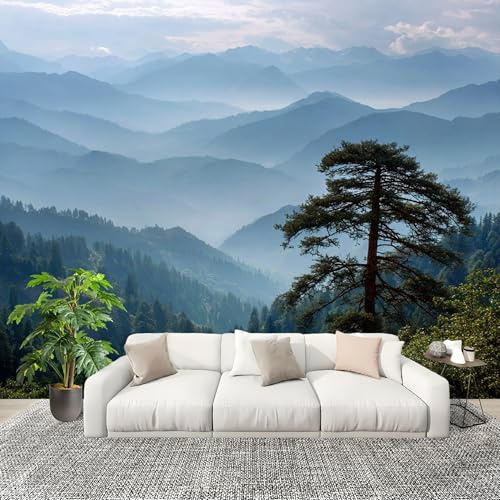 Fotomurales Decorativos Pared 3D Paisaje De MontañA Y Pinos Papel tapiz Fotográfico Grande Extraíble 200X140 Cm verde Papel Pintado Moderno de lujo, Murales Interiores, Mural Stickers