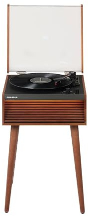 Crosley Dean Tocadiscos Bluetooth con altavoz, iluminación LED, mediados de siglo, diseño moderno