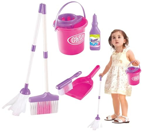 Set di scope e pulizia per bambini, set per la casa | Immaginate di giocare giocattoli per la casa e ragazze a partire 3 anni, con scopa e scopa