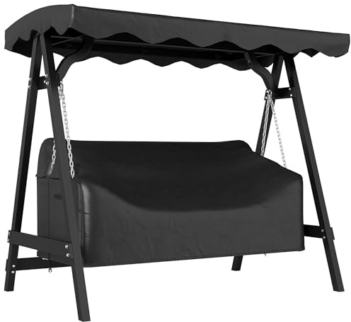 Outsunny Hollywoodschaukel Abdeckung 3 Sitzer 185 x 76 x 81 cm Schwarz | 420D Oxford Wasserdichte Winddichte Schutzhülle für Gartenschaukel, UV-Beständige Abdeckplane für Gartenmöbel Hängesessel