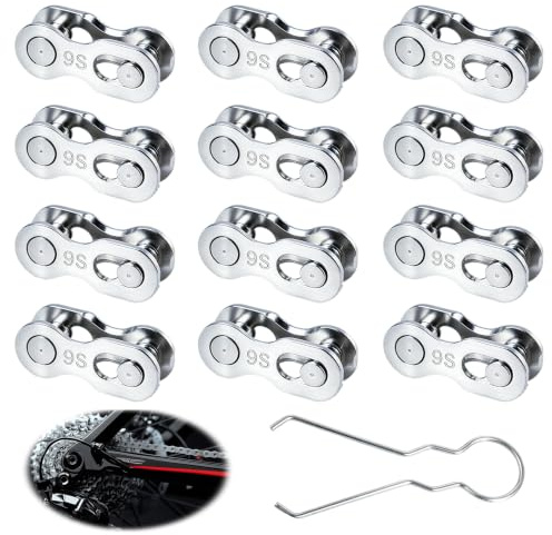 12 Pairs Chaine de Velo VTT 9 Vitesses, Maillon Rapide pour Chaîne de Vélo, Attache Rapide en Acier Haute Résistance pour VTT et Vélo Route, Connecteur Réutilisable pour Réparation et Entretien