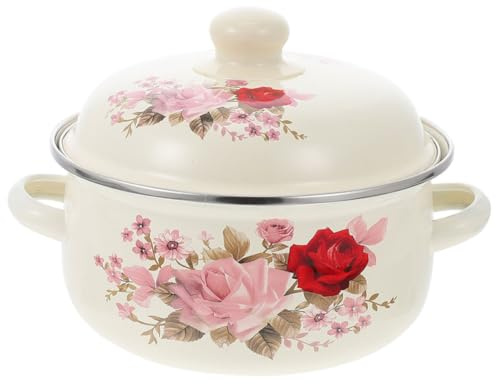 HOMOCONO Pentola Design Compatto Resistente ad Alte Temperature Zuppiera in Smalto Vintage Doppia Maniglia e Coperchio per Cucina Domestica