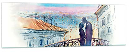 Moderne Impression sur Verre 160x50cm Image Tableau en Verre Decoration Murale Couple Amour Ville Pont Grand XXL Tableaux Decoratifs Muraux Chambre Panoramique Deco Cadre Salon Art GAB160x50-2998