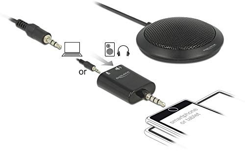 Delock Kondensator Tisch Mikrofon Omnidirektional für Konferenzen, Skypen, Meeting, Aufnahmen mit 3,5 mm Klinkenstecker, hohe Reichweite. 2,5m Kabel länge, 65873, Schwarz