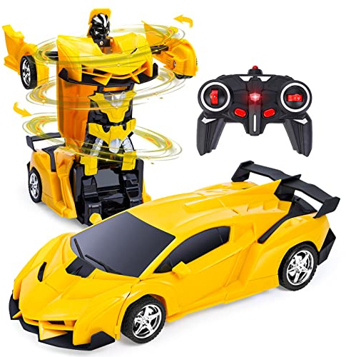 Thedttoy Transformator Ferngesteuertes Auto Spielzeug mit Fernbedienung | 2.4GHz Ferngesteuerte Roboter,1:18 Transform RC Auto für Kinder Junge,Transforming Spielzeug Geschenke ab 4-12 Jahre (Gelb)