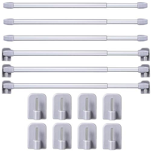 Barra de Cortina de Plástico Ajustable 15,7-27,5 Pulgadas Varilla de Cortina Ducha Autoadhesiva Barra de Tensión Accesorio de Cortina sin Taladro para Ventana Armario Hotel Baño (Plata, 6)
