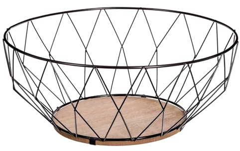 TIENDA EURASIA - Fruteros de Cocina Modernos | Frutero de Cocina Metálico con Base de Madera | Diseño Original con Forma de Diamante | Medida 28 x 11,50 cm (Negro)