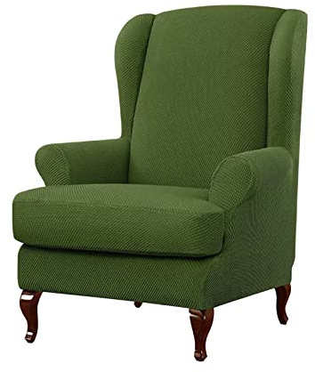 Wingback Chair Slipcover 2-Piece High Stretch Slipcovers with Cushion Cover for Wingback Chairs Armchair Covers Wingback Chair Covers Wing Chair Covers Wing Chair Slipcover ( Color : Dark green )