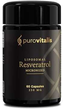PUROVITALIS Liposomal Resveratrol 250mg, High Purity Trans-resveratrol Antioxidant Supplement, 60 Servings (60 Vegan Capsules)