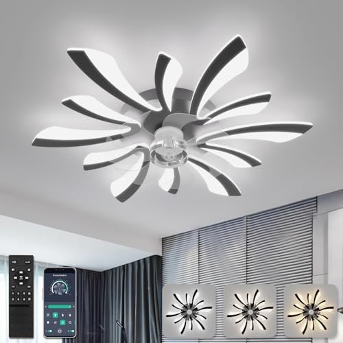 YUNLONG 30.7 Ceiling Fans with Lights and Remote Large Ceiling Light Fan Chandelier Dimmable 6 Speed DC Summer/Winter Ceiling Fans with Lamps Modern Ceiling Lighting for Bedroom Living Room Lounge
