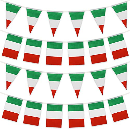 2er Italien Flagge, Rechteckige und Dreieckige Flaggen Wimpelkette zum Aufhängen, 60 Stück 65 Fuß Italien-Flaggen Schnur für den Innen und Außenbereich Banner für Nationalfeiertag Party deko