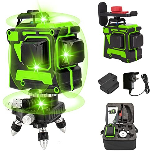 Iriisy Laser Level Self Leveling, 3x360° 12 Lines Cross line Laser, self Leveling with Tripod, 2 * 3000 mAh Rechargeable Battery, Wall Mount, Measuring & Layout Tools (12 Lines, Count, 1)