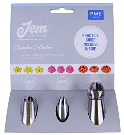 PME NZ1011 Jem Nozzles Set – Cupcakes Collection, Pack of 3, Stainless Steel, Silver