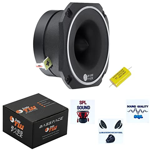 GK SOUND Kit Set para Bass Face INDYTW/One 1 Tweeter 8,7 x 8,7 cm 120 vatios rms 240 vatios máx. 4 ohmios 102 db Bobina de 2,5 cm + Condensador y 3 Pegatinas Gratis, 1 Pieza