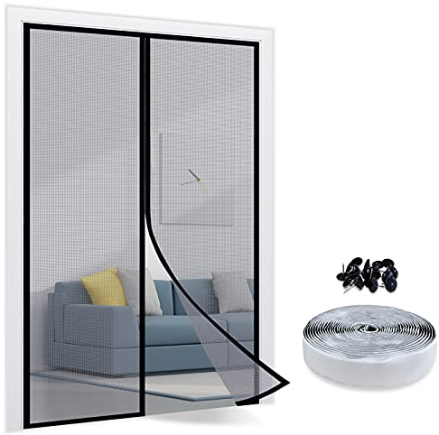 TheFitLife Magnetic Fly Screens for Doors - 100% Fibreglass Fly Mesh Net with Hook and Loop Powerful Magnets that Snap Shut Automatically (101x210cm - Fits Doors up to 96x208cm)