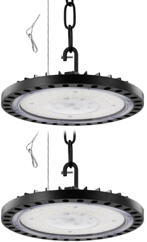 UFO LED Lámpara Alta Bahía 100W 2 Piezas,10000LM Brillante UFO Foco LED Industrial,6500K Blanco Frío Iluminación Comercial Bahía,Impermeable IP65 Comercial Industrial Proyector para Fábricas Almacén
