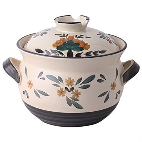 Vnook Clay Cooking Pot Earthen Pot Casserole Stew Pan Stock Pot Chinese Ceramic Cookware with Lid Heat Resistant for Home Kitchen (Color : A, Size : 3.5L)