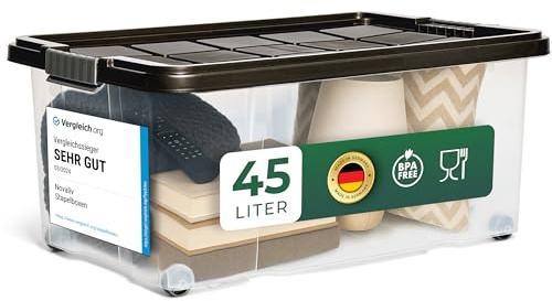 Novaliv Aufbewahrungsbox mit Deckel Groß 45L Anthrazit Nestbar stapelbare Plastikbox mit Clipverschluss Eurobox mit Deckel BPA-frei 61x40x26 cm