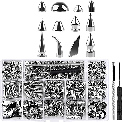Sknrlko Lot de 270 clous et rivets de forme mixte Punk Spike Rivets en métal Rivets avec outil d'installation pour