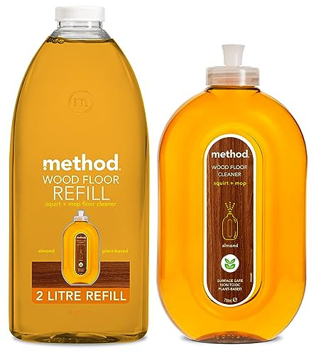 Method Cleaning Bundle: Wooden Floor Cleaner Applicator, Almond Scent, 1 x 739 ml & Method Wood Floor Cleaner, Almond Scent, 2 Litre Refill