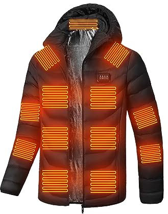 EMATOP Herren Damen Softshell Heizjacke Warm Beheizte Jacke mit Kapuze Winterjacke Sport Langarm Steppjacke USB Lade Heizjacke 10 Heizstufen 3 Temperaturstufen Beheizbare Jacken für Camping
