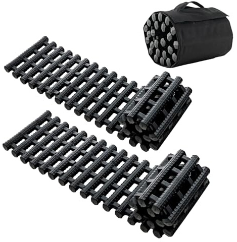 GYMAX Lot de 2 Tapis de Traction pour Pneus de Voiture, Planche de Récupération Portables, avec Sac de Rangement, pour Neige, Glace, Boue, Sable (80 X 21CM)