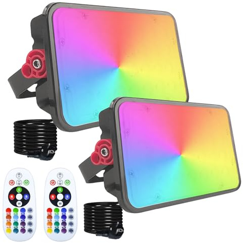 Färg 50 W LED-projektor, Indmird set med 2 LED-projektorer RGB utomhus, IP66, vattentät LED-projektor, RGB 16 färger, 4 lägen, färgad LED-spotlight med fjärrkontroll för trädgård, terrass, jul, fester