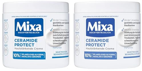 Mixa Hautstärkende Creme für sehr trockene und beanspruchte Haut, Feuchtigkeitsspendend, Pflege-Creme zum Schutz der Hautbarriere, Ceramide Protect, 400 ml (Packung mit 2)
