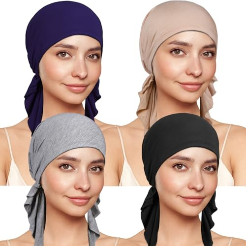 TSKNOMO 4 Pièces Couvre-Chef Chimio pour Femmes, Foulard de Tête Pré-Noué Couvre-Chef Cancer pour Perte de Cheveux, Couleur : 1., Taille unique