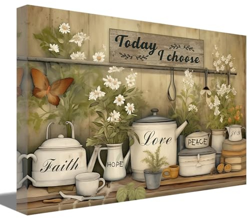 ZQQART Kitchen Wall Art Farmhouse Kitchenware Painting Prints Rustic Flowers Tableware Canvas Picture Artwork Dining Room Restaurant Wall Decor (30x45cm)