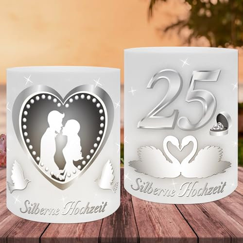 LOHAME 12 Stück Windlicht Tischdeko Silberhochzeit Windlichter 25. Hochzeitstag Deko Silbernen Hochzeit Tisch Deko Hochzeiten Party Dekoration Geeignet für Kerzen Order Teelichter