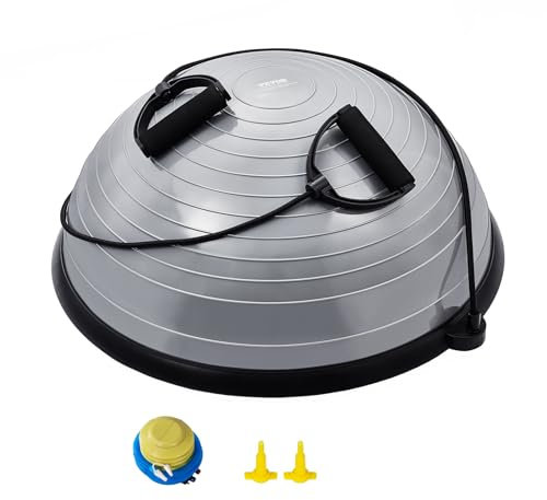 VEVOR Mezzo Allenatore Palla per Esercizi, Equilibrio, Stabilità Palla Yoga Fitness con Fasce di Resistenza Pompa a Pedale, Allenamento Corpo di Palestra Casa, Capacità Portante 300 kg, 58 cm Grigio
