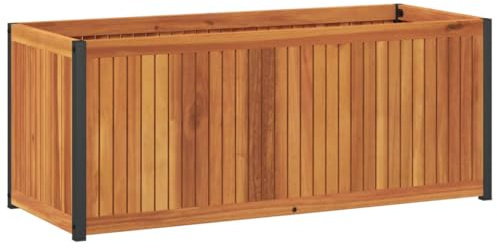vidaXL Jardinera de Madera Maciza de Acacia y Acero 110x45x44 cm, Jardinera de Exterior, Jardinera para Flores, macetero para Tomates