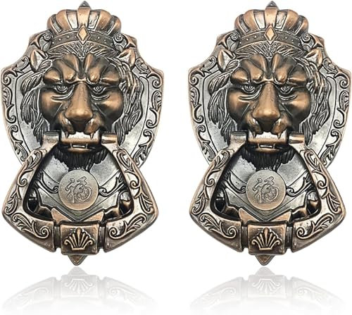 JeeKoudy 2er Pack Löwen Türklopfer, Türklopfer Aus Messing, Tierkopf Löwenkopf, Antiker Türklopfer Griff, Antik Bronze Finish, für Haustür, Schublade, Kleiderschrank, Stuhl, Dekorationsgriff