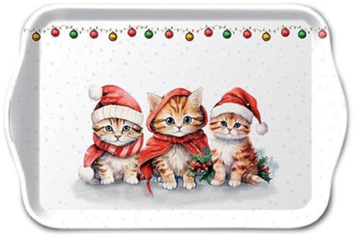 Ambiente kleines Melamin Tablett Dekotablett Serviertablett 13x21 cm Katzenkinder Weihnachtsmotiv Advent Serie Funny Cute Kittens