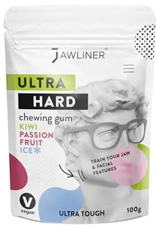 Jawliner® – Pioneros del chicle mandibular artesanal 15× más duro con 12 semanas de coaching – Chicle de kiwi y maracuyá helado sin azúcar – Ejercitador de mandíbula – Pack 2 meses