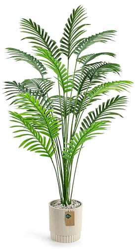 Der Rose 110CM Artificial Palm Tree Large Fake Tropical Faux Plants Indoor and Outdoor Tall for Home Bathroom Porch Outside Patio Decor (Light Beige Pot)