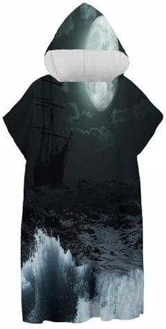 CDXNORA Poncho Handtuch - Erwachsene Surf Poncho Mit Kapuze Strandtücher Schwimmen Strand Poncho Für Herren Damen Jugendliche, Meereswellen Und Helle Mondlandschaft Mikrofaser Badeponcho Badetuch