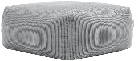 Icon Zen Cord Sitzsack Hocker mit Schaumstoff Füllung, Modular Sofa, Grau | Entworfen in Deutschland, Boneless Sofa, Weicher Cordstoff, Fußhocker für Wohnzimmer und Schlafzimmer
