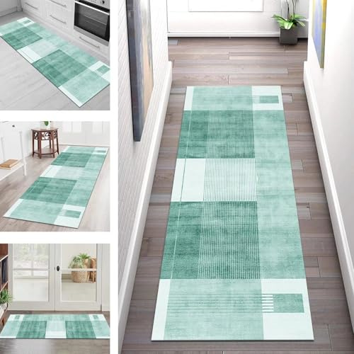 SGLGSTORE Teppich Läufer Lang Flur Küche Teppichläufer rutschfest Waschbar Küchenläufer Teppichmatten Cyan Schmutzfangmatte 50X180CM Meterware Flurteppich Wohnzimmer Schlafzimmer Küchenteppich