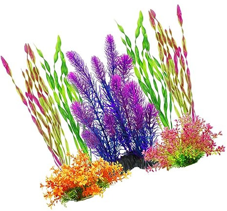 BUGUUYO 7-teiliges Set Realistische Aquarium-anlage Kunstrasen Ornamente Unterwasser-