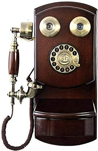 Telefono Fisso retrò Decorazione da Parete per la casa Classico Telefono Fisso Marrone da Parete Vecchio Stile con Campanello in Metallo Funzione Vivavoce e ricomposizion