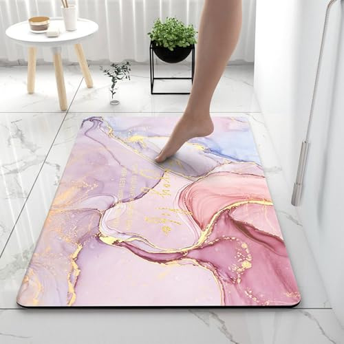 Lukery Alfombra de Diatomita Baño, Mármol Rectángulo Alfombrilla de Baño Antideslizantes, Lavables Absorbente Alfombra para Bañera, Espesor 3,5 mm, Ducha, Cuarto de Cocina (Rosa,30x50cm)