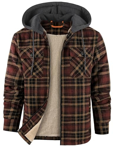 zitysport Chemise pour Homme Sherpa Polaire à Carreaux Doublée Veste à Capuche Doublure Manteau Veste d'hiver avec Poches Flanelle Chemise Hommes Carreaux Sweat Capuche