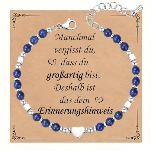 Armband Silber Herz Damen Geschenk, 4MM Natursteine Edelstahl Perlenarmband | Frauen Armbänder mit Herz Charm, Freundin Schwester Mutter Mode Schmuck Geschenke für Weihnachten Valentinstag Geburtstag