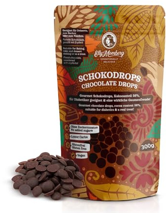 Schokodrops ohne Zuckerzusatz – 300 g – Lower Carb & vegan – mit Erythrit gesüßt – Schoko Drops zum Backen & Naschen – ideal für Lower-Carb & Keto Ernährung