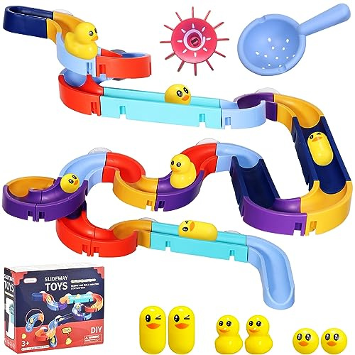 48 Stück Badespielzeug, Kinder Kugelbahn Badewannenspielzeug ab 3 Jahre | DIY Wasserspielzeug Murmelbahn Badewannen Spielzeug mit Saugnäpfe, Badespaß Geschenk Mädchen Junge 3+ Jahre