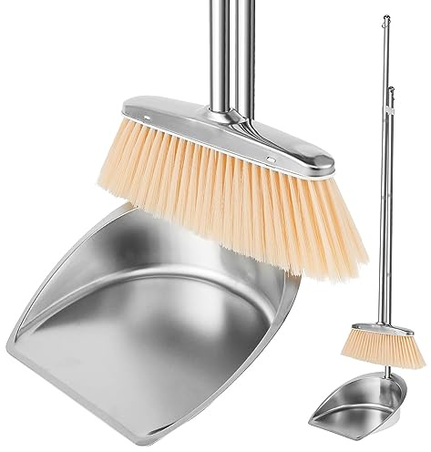 Toaboa sopskyffelset med långt handtag, 118 cm, rostfritt stål, kvast och sopskyffelset, justerbar kvast set för hem, kök, kontor, gata (rund)